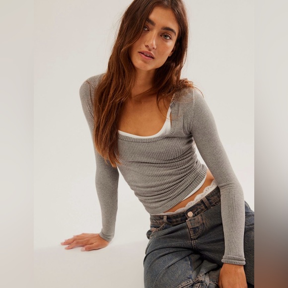 🆕 Free People Clean Slate layering top in brown size M/L - Picture 4 of 11